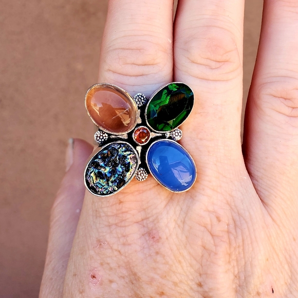New Huge Multi Gemstone 925 Silver Statement Ring. - Picture 3 of 13